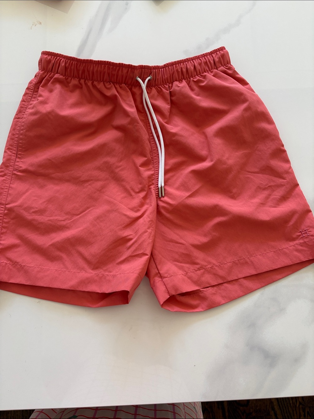 Hermes Men's Coral-Red Drawstring Swim Shorts